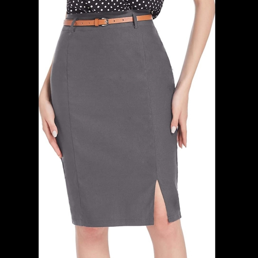 Kate Kasin Bodycon Pencil Skirt Grey Size Small w/o Belt